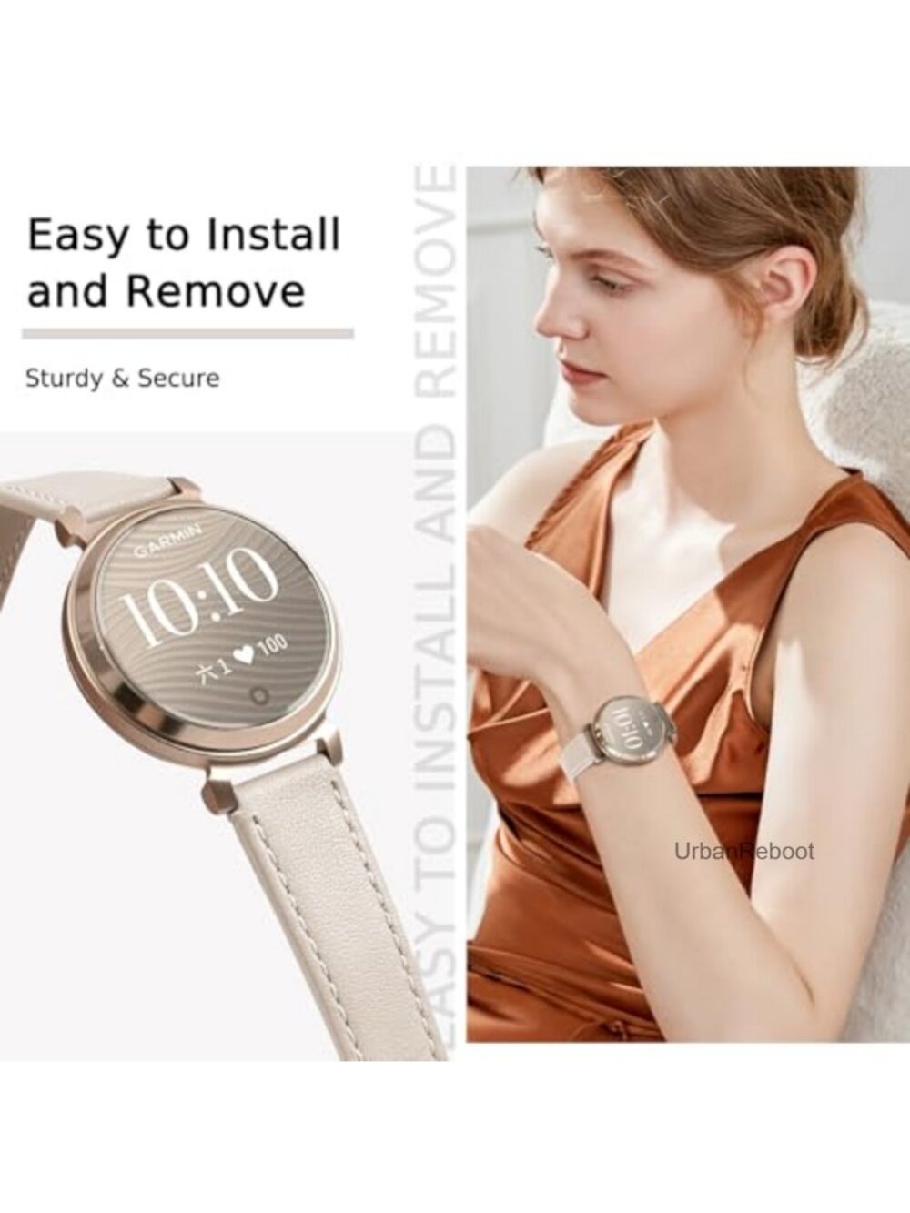 Top Grain Leather Watch Band Compatible with Garmin Lily 2, 14mm Quick Release